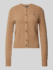 Wollen cardigan met kabelpatroon van MORE Bruin - 8