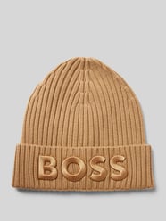 Czapka beanie z wyhaftowanym logo model ‘Lara’ od BOSS Brązowy - 7