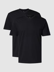 T-Shirt mit V-Ausschnitt im 2er-Pack Modell 'PURE COTTON' von Götzburg Wäsche Schwarz - 39