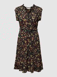 Knielange jurk van viscose met V-hals van Apricot Grijs / zwart - 38