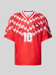T-Shirt mit Flockprint und V-Ausschnitt von REVIEW Rot - 33