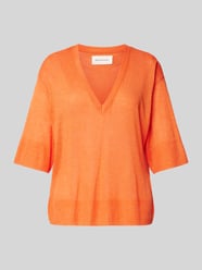 Gebreid shirt met V-hals, model 'Kobra' van MSCH Copenhagen Oranje - 3