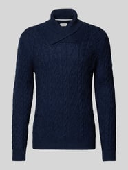 Regular Fit Schalkragenpullover aus Woll-Mix mit Zopfmuster von s.Oliver RED LABEL Blau - 18