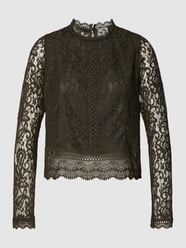 Blusenshirt mit Lochmuster und floralem Stitching von Only Grün - 12