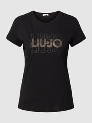 T-Shirt aus Baumwolle mit Ziersteinen von Liu Jo White Schwarz - 14