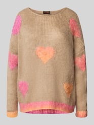 Sweter lniany o kroju oversized z dodatkiem wełny z alpaki z imitacji dzianiny od miss goodlife - 30