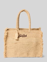 Shopper met label-stitching model 'VANITY RAFFIA FRINGES' van MC2 Saint Barth Beige - 20
