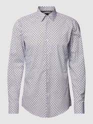 Slim fit zakelijk overhemd met all-over motief, model 'Hank' van BOSS Wit - 45