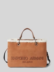 Torba shopper z wyhaftowanym logo model ‘MYEA’ od Emporio Armani Brązowy - 23