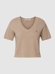 T-shirt z fakturowanym wzorem model ‘WAFFLE’ od Calvin Klein Jeans Beżowy - 40