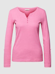 Longsleeve mit Streifenmuster und kurzer Knopfleiste von Tom Tailor Pink - 22