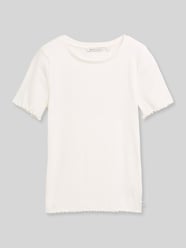 t-shirt o kroju slim fit z mieszanka bawełny z prążkowana dzianina od Tom Tailor Denim - 7