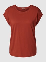 T-shirt z prążkowanym okrągłym dekoltem od Esprit Pomarańczowy - 31