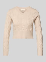 Cropped Strickpullover mit Zofpmuster von ANOTHER COTTON LAB Beige - 35