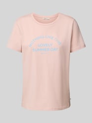 T-shirt o kroju regular fit z czystej bawełny od Tom Tailor Denim Fuksjowy - 40