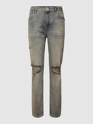 Jeansy o kroju straight fit z efektem znoszenia od REVIEW Niebieski - 47