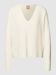 Gebreide pullover met V-hals van BOSS Orange Wit - 43