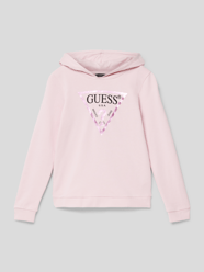 Bluza z kapturem i metalicznym detalem z logo od Guess Różowy - 13