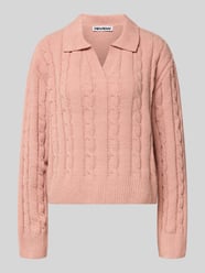 Strickpullover mit V-Ausschnitt und Umlegekragen von REVIEW Pink - 33