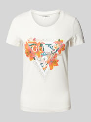 T-Shirt mit Label- und Motiv-Print Modell 'TROPICAL TRIANGLE' von Guess Beige - 9