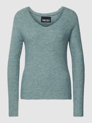 Strickpullover mit V-Ausschnitt Modell 'ELLEN' von Pieces Blau - 23
