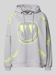 Hoodie met statementprint, model 'Happy Smile Face' van miss goodlife Grijs / zwart - 42