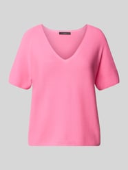 Gebreid shirt met afgeronde V-hals van Oui Fuchsia - 36