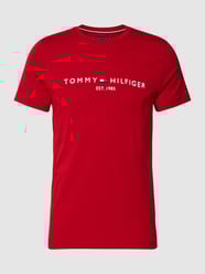 T-shirt van katoen met labelstitching van Tommy Hilfiger Rood - 34