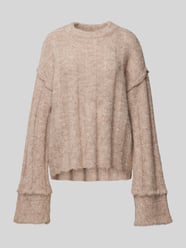 Loose Fit Strickpullover mit Wollanteil und Details an den Säumen Modell 'RUBBLE' von Pieces Braun - 48