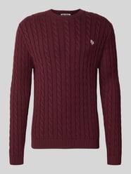 sweter z dzianiny o kroju slim fit z czystej bawełny ze ściegiem warkoczowym od REVIEW - 11
