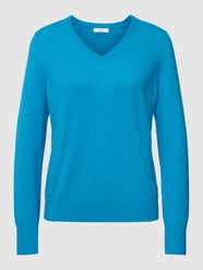 Sweter z prążkowanym dekoltem w serek od Jake*s Casual Niebieski - 40