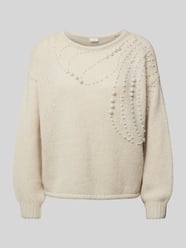 Loose Fit Strickpullover aus weichem Woll-Mix mit Perlen-Besatz von s.Oliver BLACK LABEL Beige - 5