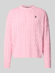 Gebreide pullover met kabelpatroon en labelstitching van REVIEW Fuchsia - 23