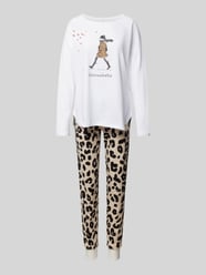 Pyjama mit Motiv- und Statement-Print Modell 'Schmusekatze' von LOUIS & LOUISA Beige - 17