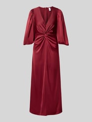 Cocktailjurk met knoopdetail en v-hals model 'THEA' van YAS Bordeaux - 33