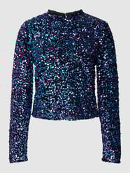 Blusenshirt mit Paillettenbesatz Modell 'PCKAM' von Pieces Blau - 8