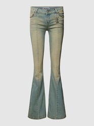 Bootcut jeans met labelapplicatie, model 'FLARED GREENWASH' van REVIEW Turquoise - 12