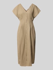 midi-jurk van mix van linnen en viscose met V-hals van ICHI Beige - 34
