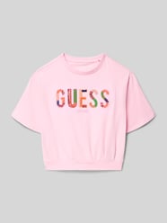Oversized T-shirt met pailletten en met kralen van GUESS Fuchsia - 14