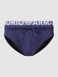 Spodenki kąpielowe z elastycznym paskiem z logo od Emporio Armani Niebieski - 32