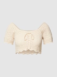 Cropped Bluse mit Häkelspitze Modell 'BLUMA' von Pieces Beige - 23