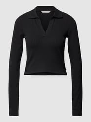 Cropped Poloshirt mit Feinripp von Tom Tailor Denim Schwarz - 6