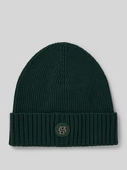 Czapka beanie z żywej wełny z detalem z logo model ‘Fati’ od BOSS Zielony - 45