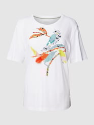 T-shirt z bawełny z detalami z motywem i ozdobnym obszyciem od Marc Cain - 31