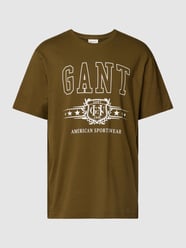 T-shirt van katoen met labeldetail van Gant Olijfgroen - 31