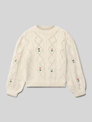 Sweter o kroju regular fit z ażurowej dzianiny model ‘FLOWER’ od Only - 5