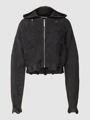 Cropped Strickjacke im Destroyed-Look  von REVIEW Grau - 6