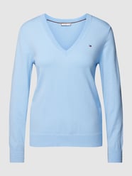 Strickpullover mit V-Ausschnitt von Tommy Hilfiger Blau - 48