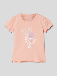 T-shirt met labelprint van Guess Roze - 1