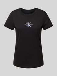 T-Shirt mit Label-Print und geripptem Rundhalsausschnitt von Calvin Klein Jeans - 10